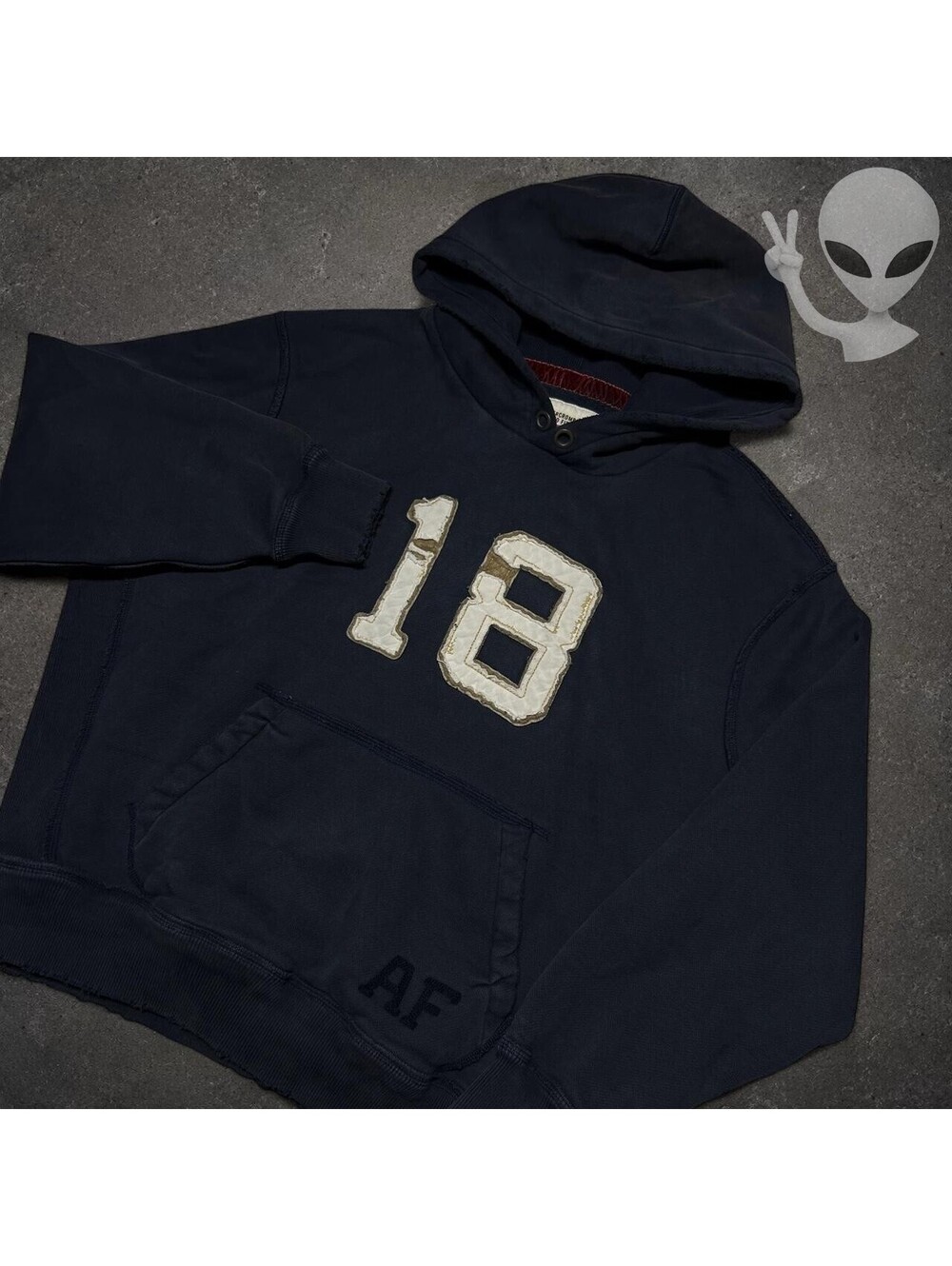Vintage Abercrombie & Fitch 18 Logo Heavyweight Hoodie Mens US S Navy Blue
